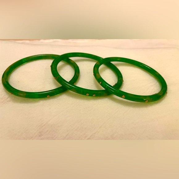 Mark Davis green bakelite bangle - set of 3 - Picture 2 of 7